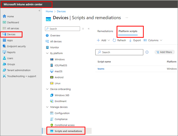 Figure 2: Step 2 Navigating to Platform scripts