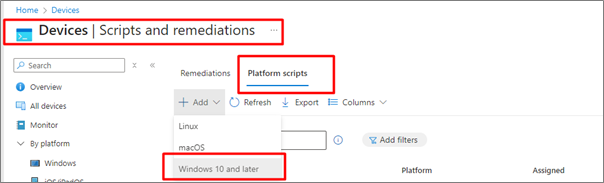 Figure 3: Step 3 Adding a Platform script